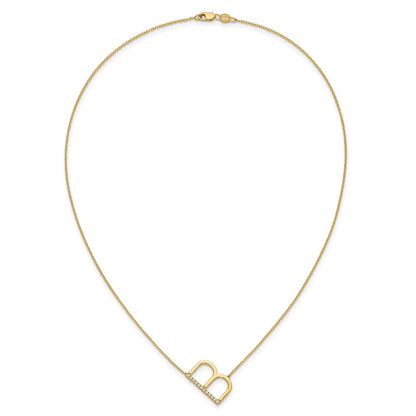 14K Yellow Gold Sideways Diamond Initial B 18 Inch Necklace