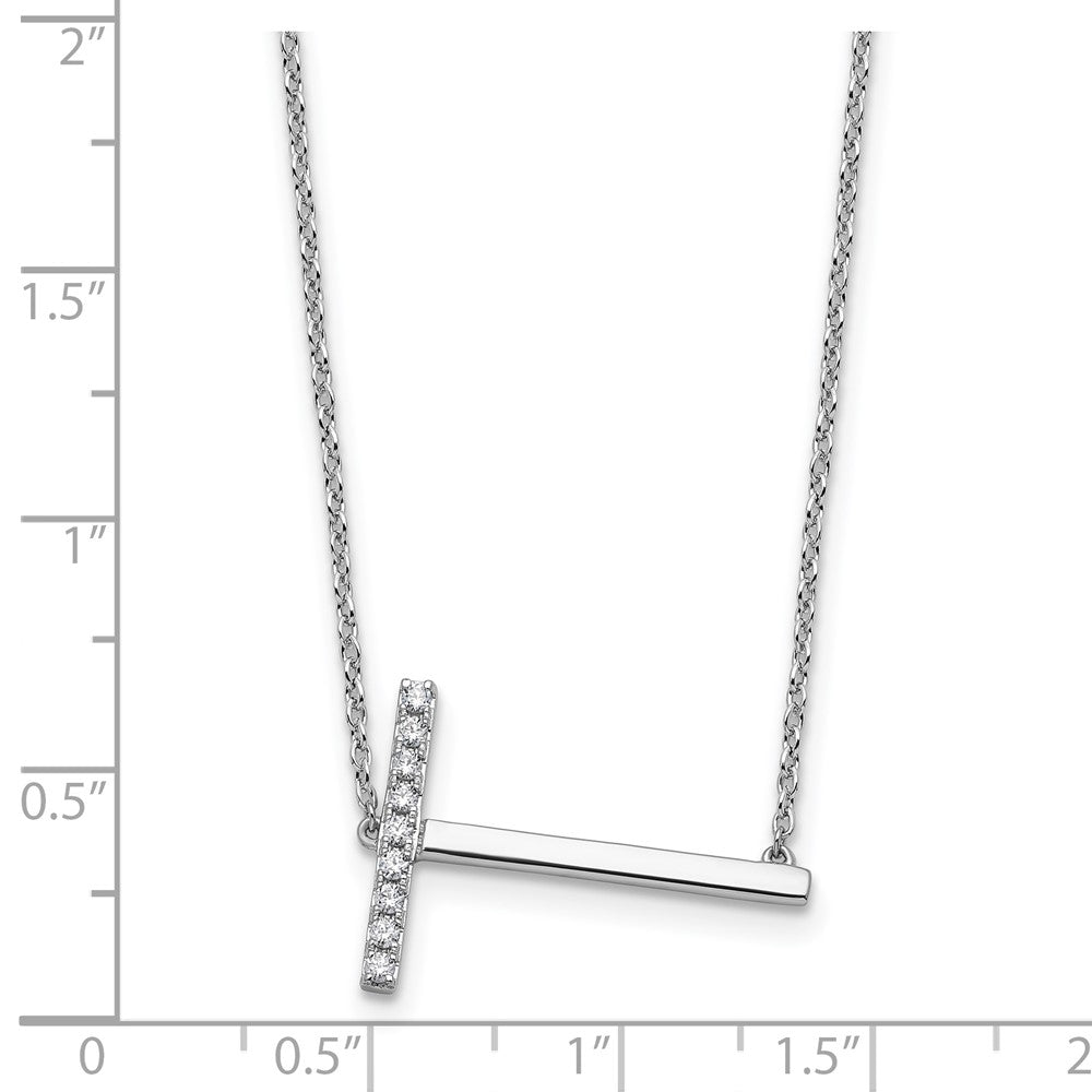 14K White Gold Sideways Diamond Initial T 18 Inch Necklace