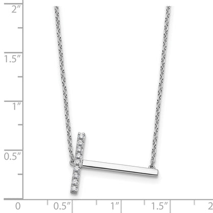 14K White Gold Sideways Diamond Initial T 18 Inch Necklace