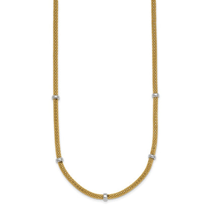14K Two-Tone Gold Two-tone Polished 7.5mm Fancy Mesh With Bead 18 Inch Necklace