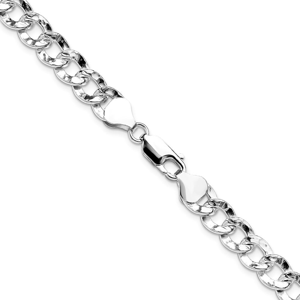 Sterling Silver 7.6mm Hammered Curb 24 Inch Chain