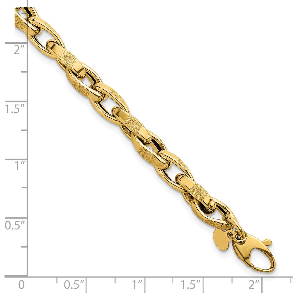 14K Yellow Gold Polished Fancy Textured Oval Twisted Open Link Chain Bracelet