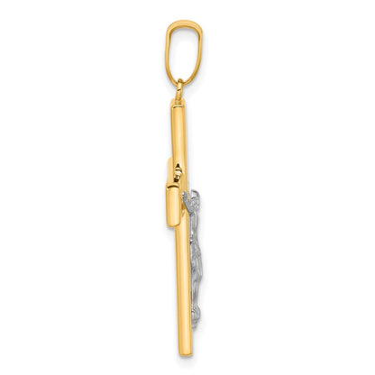 14K Two-Tone Gold Two-tone Polished and Textured Crucifix Pendant