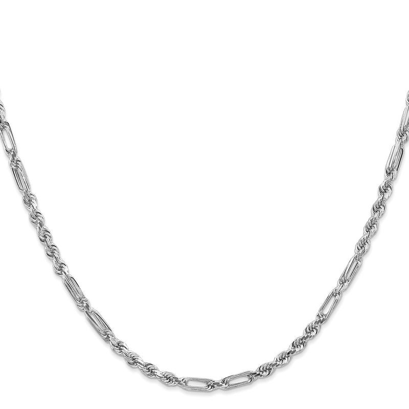 14K White Gold 3.0mm D/C Milano Rope 22 Inch Chain
