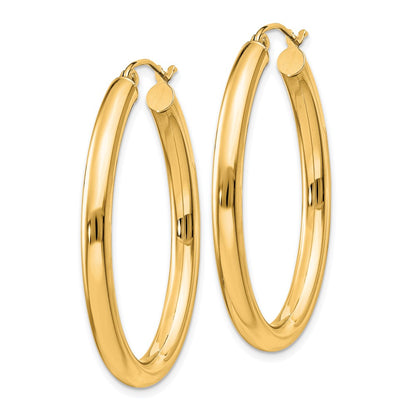 14K Yellow Gold 3.5x38mm Polished Oval Tube Hoop Earrings