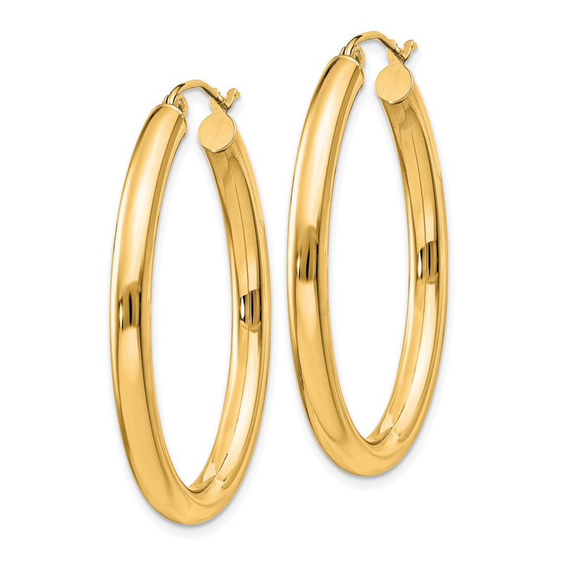 14K Yellow Gold 3.5x38mm Polished Oval Tube Hoop Earrings