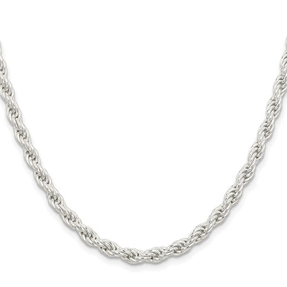 Sterling Silver Rhodium-plated 5mm Solid Rope 30 Inch Chain