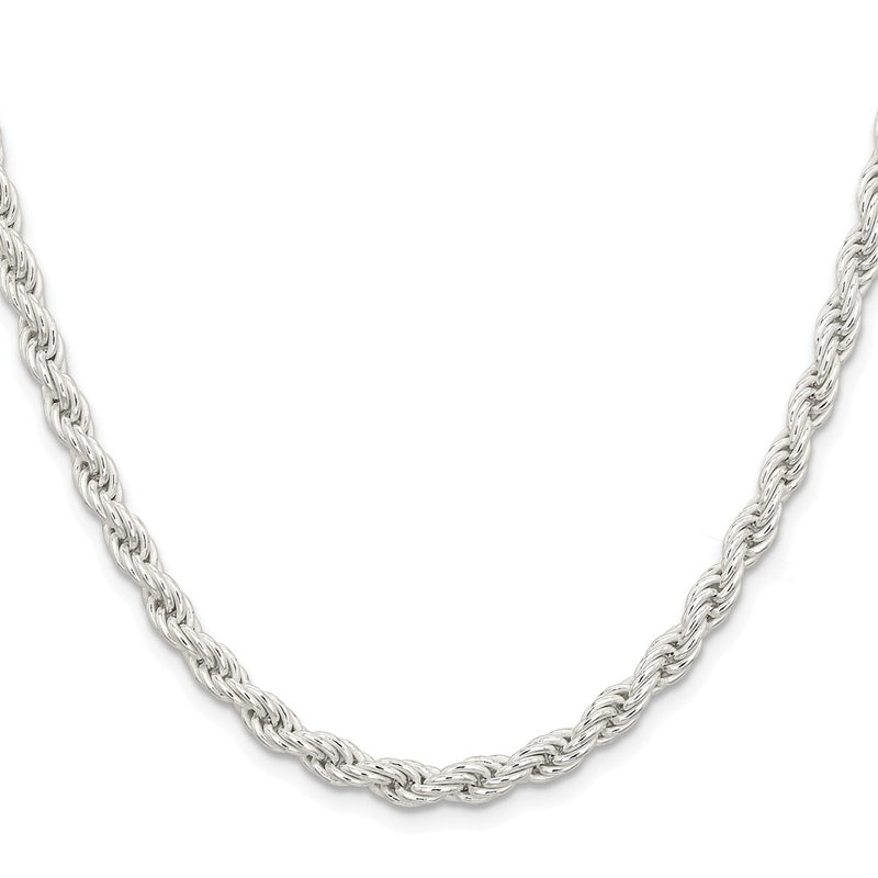 Sterling Silver Rhodium-plated 5mm Solid Rope 30 Inch Chain