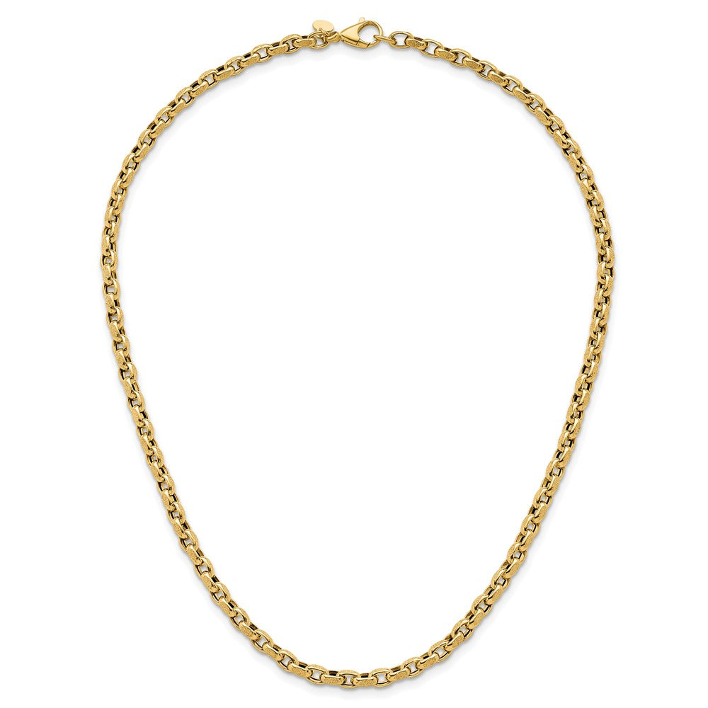 14K Yellow Gold Polished 4mm Fancy Textured Rolo Link 17.25 Inch Necklace
