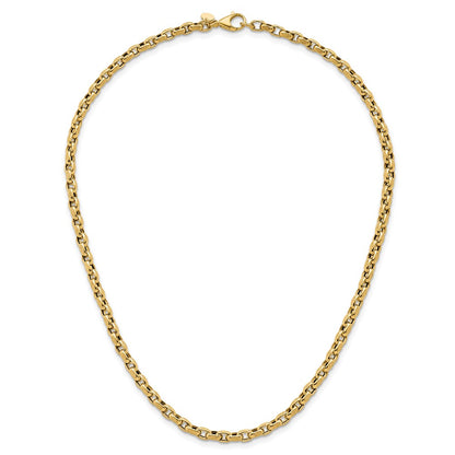 14K Yellow Gold Polished 4mm Fancy Textured Rolo Link 17.25 Inch Necklace