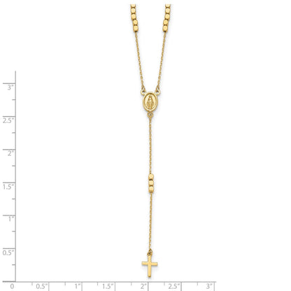 14K Yellow Gold Polished Miraculous Medal and Cross Rosary Design 17.75 Inch Y-Drop Necklace