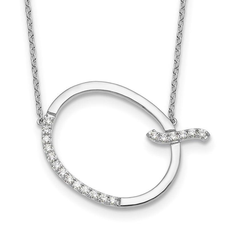 14K White Gold Sideways Diamond Initial Q 18 Inch Necklace