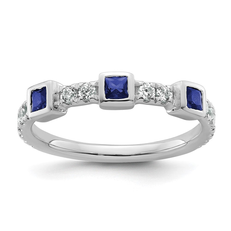 14K White Gold Polished Diamond and Sapphire Fashion Ring