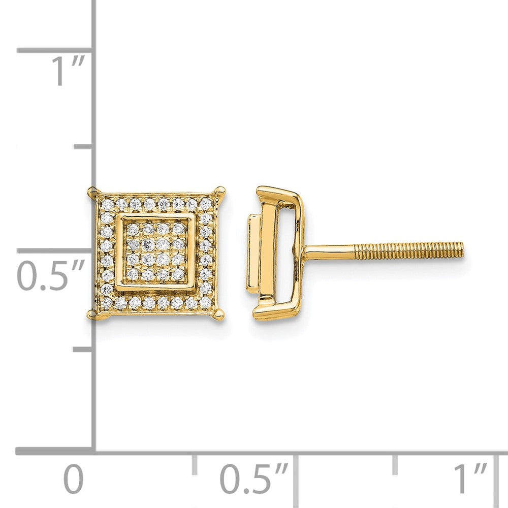 14K Yellow Gold 1/4 carat Diamond Double Square Bezel Screwback Post Earrings