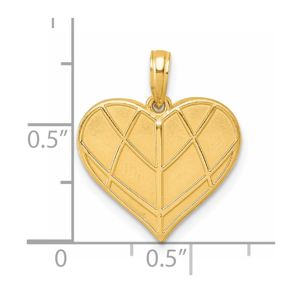 14K Yellow Gold Polished Grooved Heart Pendant