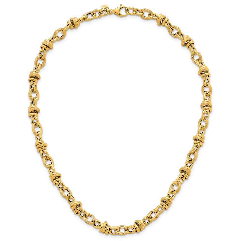 14K Yellow Gold Polished and Textured Round and Oval Fancy Chain 18 Inch Necklace