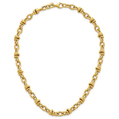 14K Yellow Gold Polished and Textured Round and Oval Fancy Chain 18 Inch Necklace