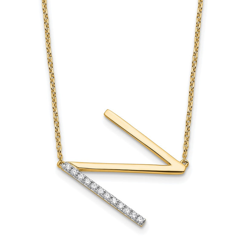14K Yellow Gold Sideways Diamond Initial N 18 Inch Necklace