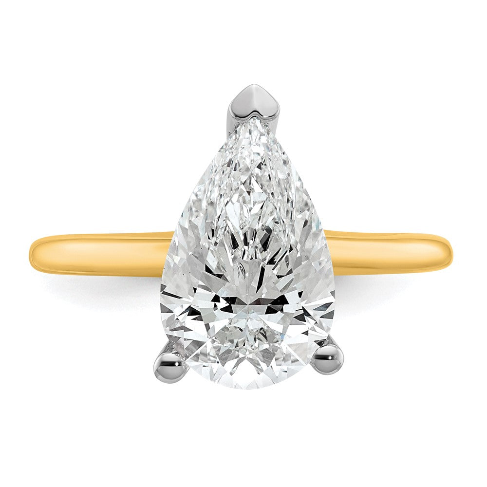 14K Two-Tone Gold Two-tone 3 carat Certified Lab Grown Diamond VS+ F+ Pear Solitaire Complete Engagement Ring