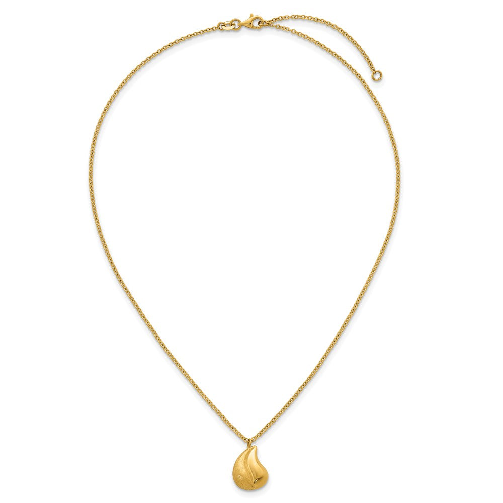 14K Yellow Gold Polished And Brushed Curved Teardrop 16 Inch Necklace Plus 2 Inch Extender
