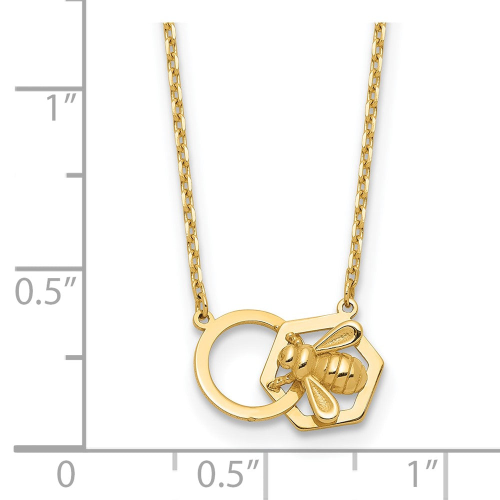 14K Yellow Gold Polished Bee and Circle 17.5 Inch Necklace