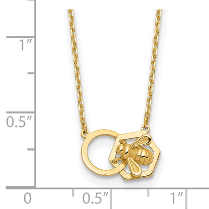 14K Yellow Gold Polished Bee and Circle 17.5 Inch Necklace