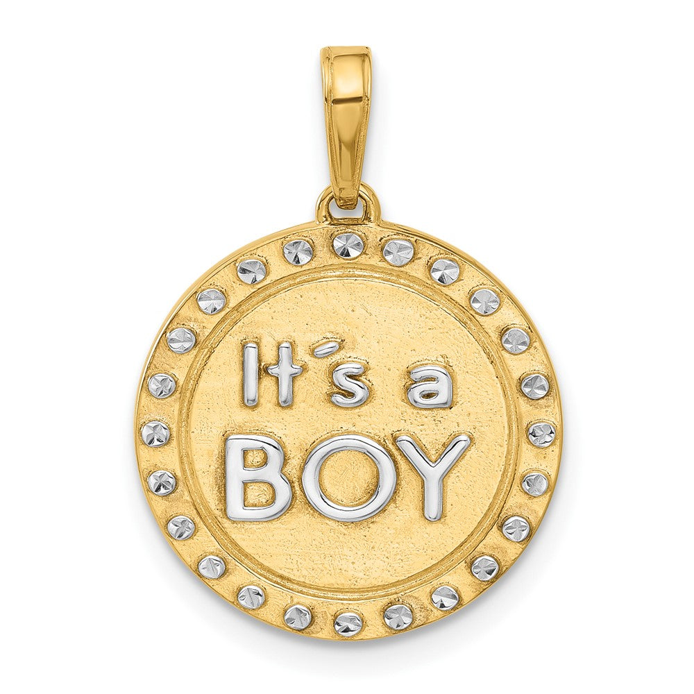 14K Yellow Gold and Rhodium Diamond-cut It's A Boy Pendant