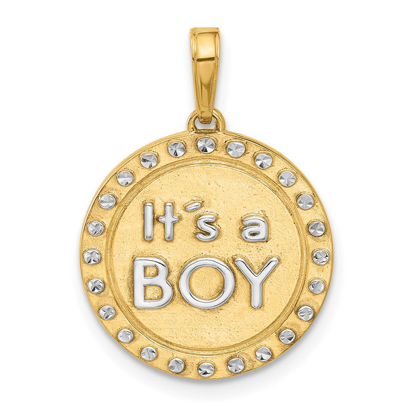 14K Yellow Gold and Rhodium Diamond-cut It's A Boy Pendant