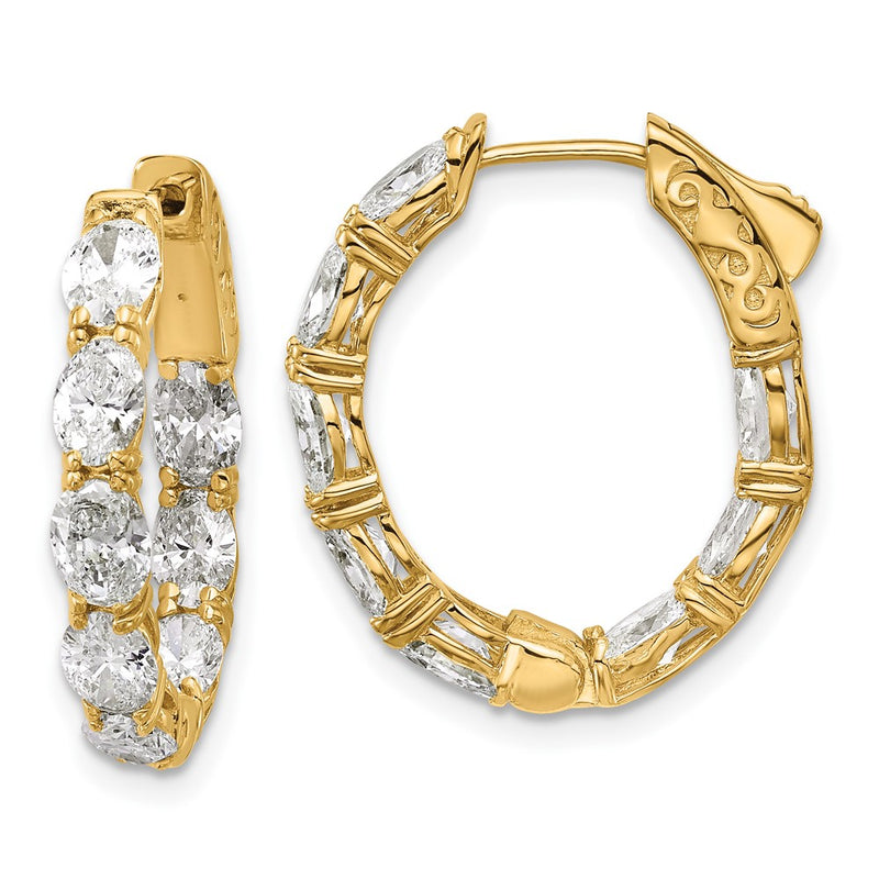 14K Yellow Gold Certified 5x3 Oval Lab Grown VS DEF Diamond Inside/Outside Hoop Earring