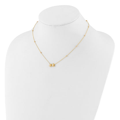14K Yellow Gold Polished Double Star with Diamond-cut Beads 16 Inch Necklace Plus 2 Inch Extender