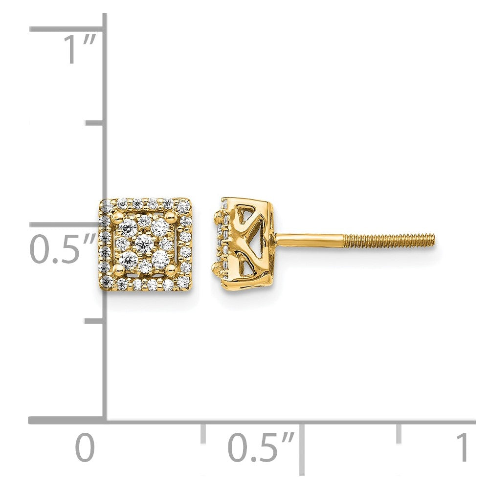 14K Yellow Gold 1/4 carat Diamond Cluster Square Screwback Post Earrings
