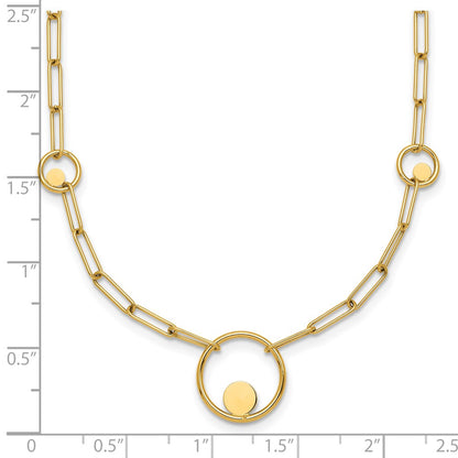 14K Yellow Gold Polished Circle in Circle and Paper Clip Links 3-Station 16.75 Inch Necklace