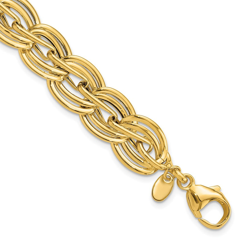 14K Yellow Gold Polished 12mm Fancy Link Chain Bracelet