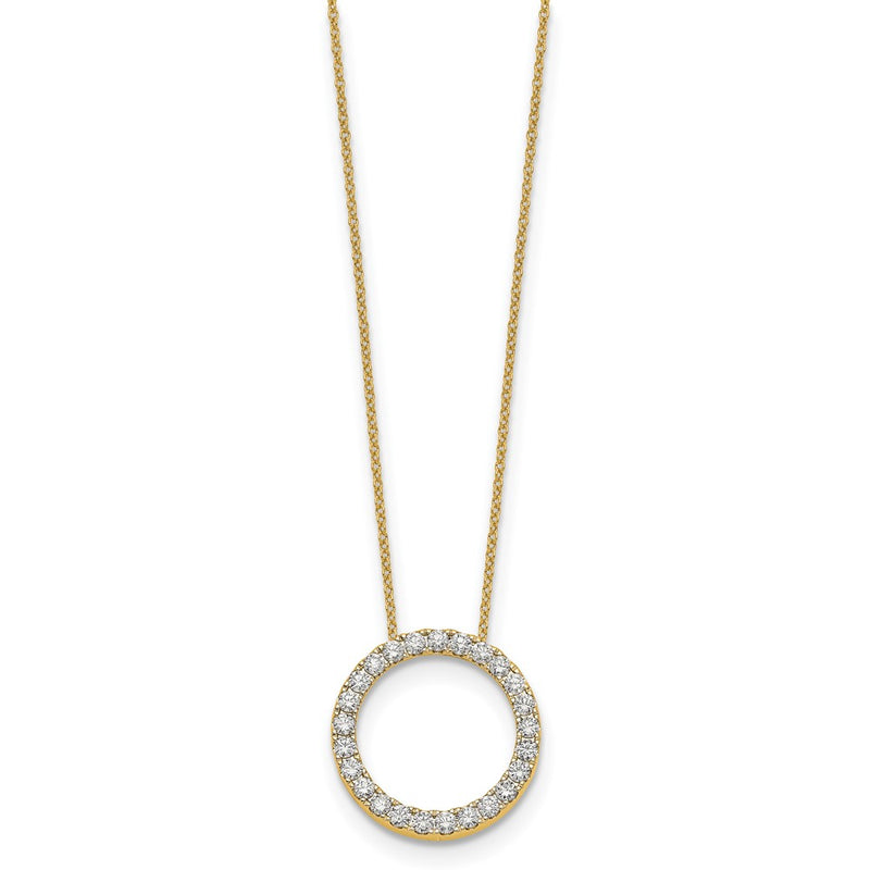 14K Yellow Gold Polished 1 carat Diamond Circle 18 Inch Necklace