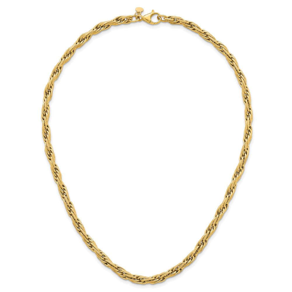 14K Yellow Gold Polished And Textured 4.5mm Flat Rope Chain 18.25 Inch Necklace