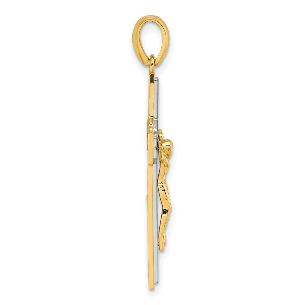14K Two-Tone Gold Two-tone Polished and Satin Crucifix With Square Cut Out Pendant