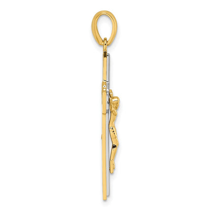 14K Two-Tone Gold Two-tone Polished and Satin Crucifix With Square Cut Out Pendant