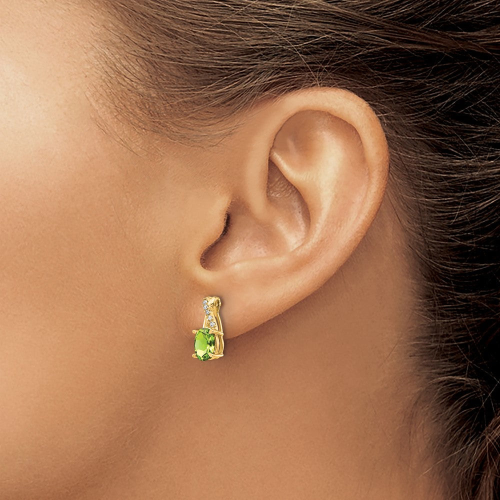 14K Yellow Gold 7x5 Oval August/Peridot and Diamond Post Earrings