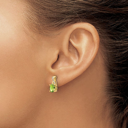 14K Yellow Gold 7x5 Oval August/Peridot and Diamond Post Earrings