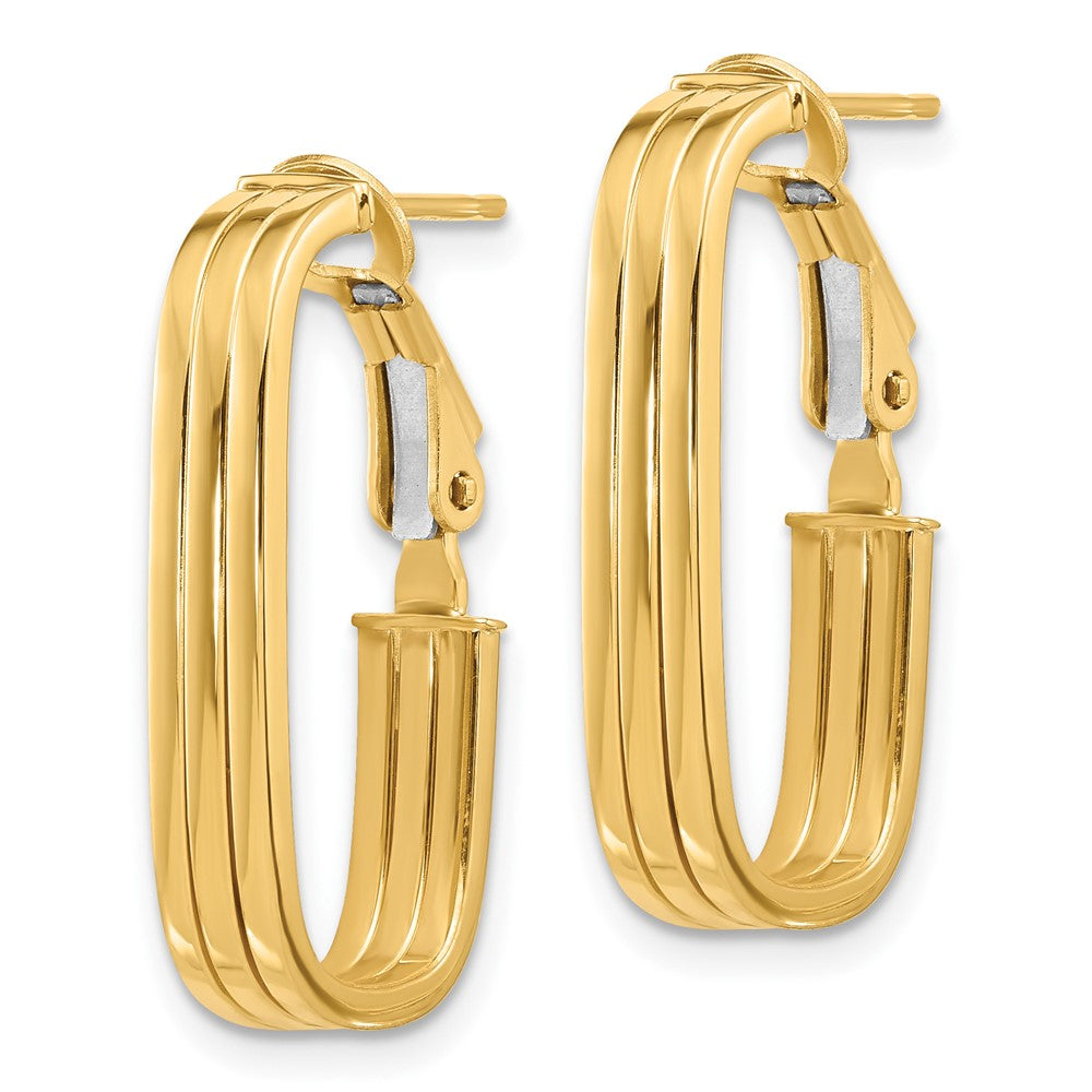 14K Yellow Gold 4.4x25mm Polished Oval Omega Back Tube Hoop Earrings