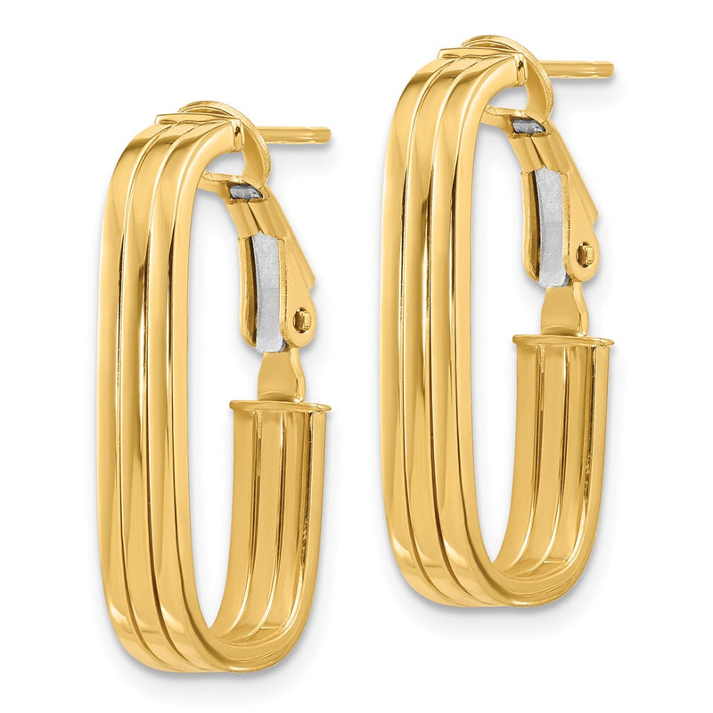 14K Yellow Gold 4.4x25mm Polished Oval Omega Back Tube Hoop Earrings