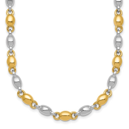 14K Two-Tone Gold Two Tone Polished 5.25mm Round Fancy Link 18 Inch Necklace