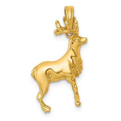 14K Yellow Gold Polished 3-D Reindeer Charm