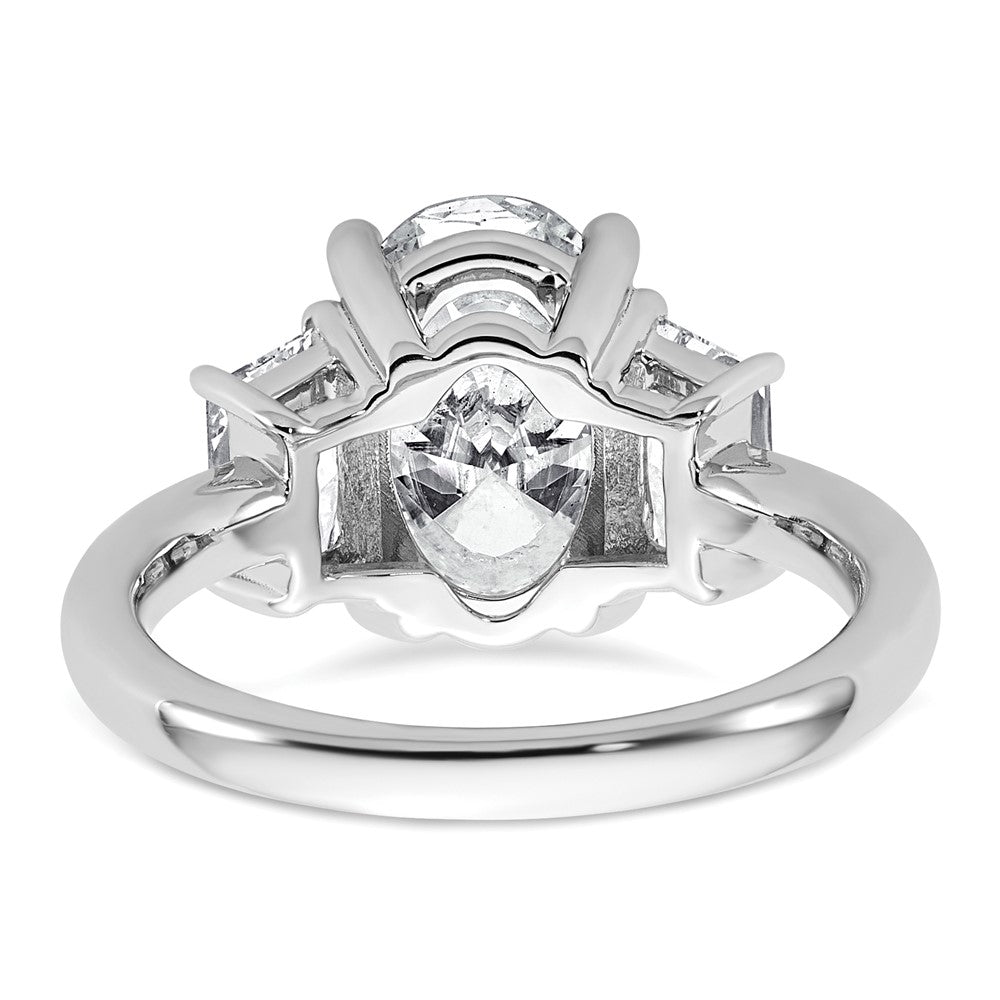 14K White Gold 1 carat Lab Grown Diamond VS+ F+ Trapezoid 3 carat Oval Semi Mount Three Stone Engagement Ring