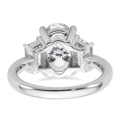 14K White Gold 1 carat Lab Grown Diamond VS+ F+ Trapezoid 3 carat Oval Semi Mount Three Stone Engagement Ring