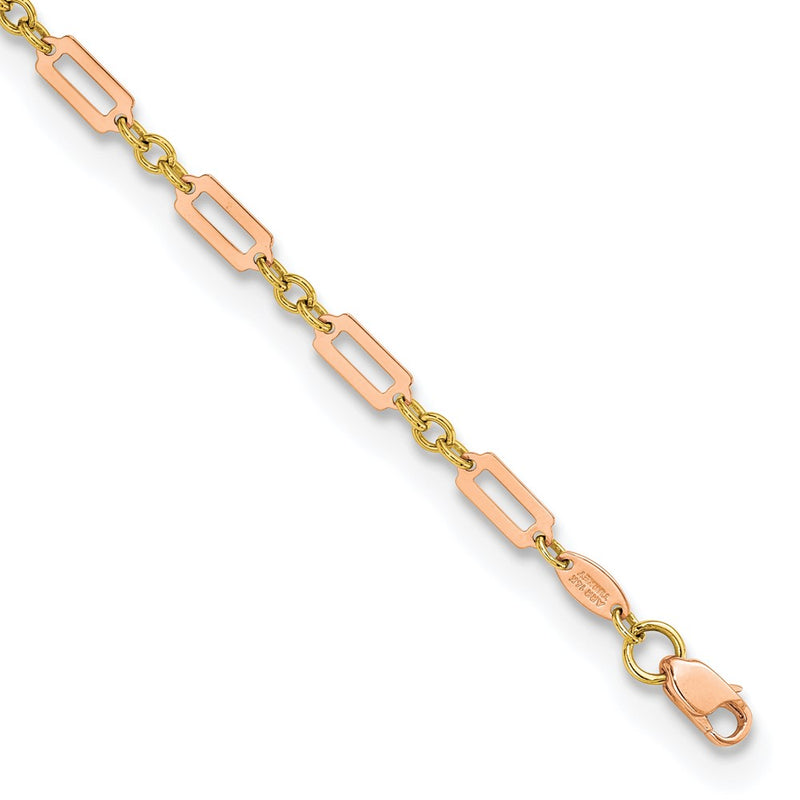 14K Two-Tone Gold Two-tone Polished Fancy Rectangle Link 7.5 Inch Bracelet