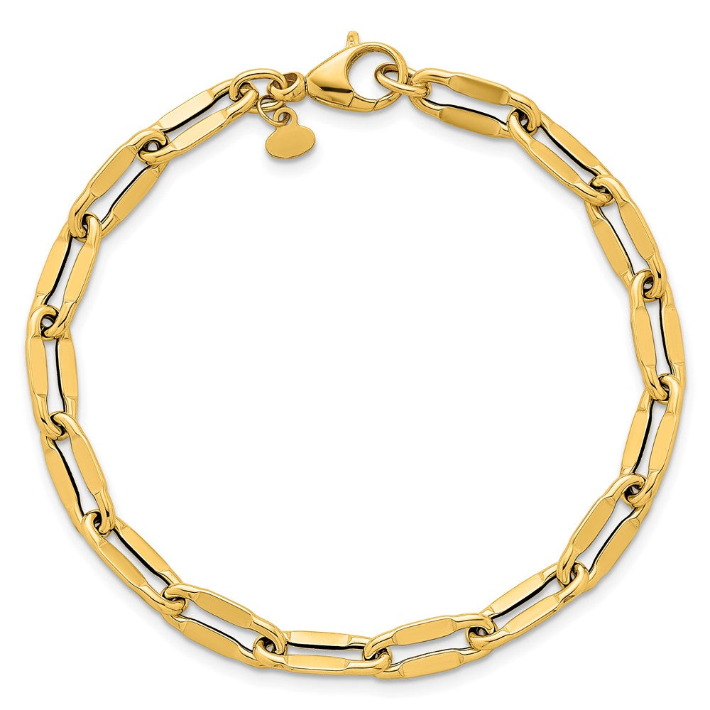 14K Yellow Gold Polished 5.5mm Flattened Oval Cable Fancy Link 7.5 Inch Bracelet
