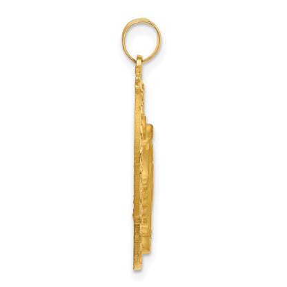 14K Yellow Gold Polished and Satin Solid Miraculous Medal Oval Pendant