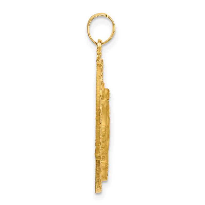 14K Yellow Gold Polished and Satin Solid Miraculous Medal Oval Pendant