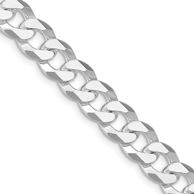 Sterling Silver Rhodium-plated 8.5mm Beveled Curb 26 Inch Chain
